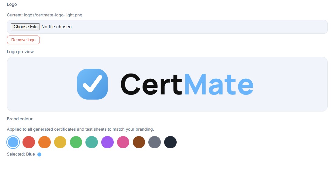 Company branding on CertMate certificates