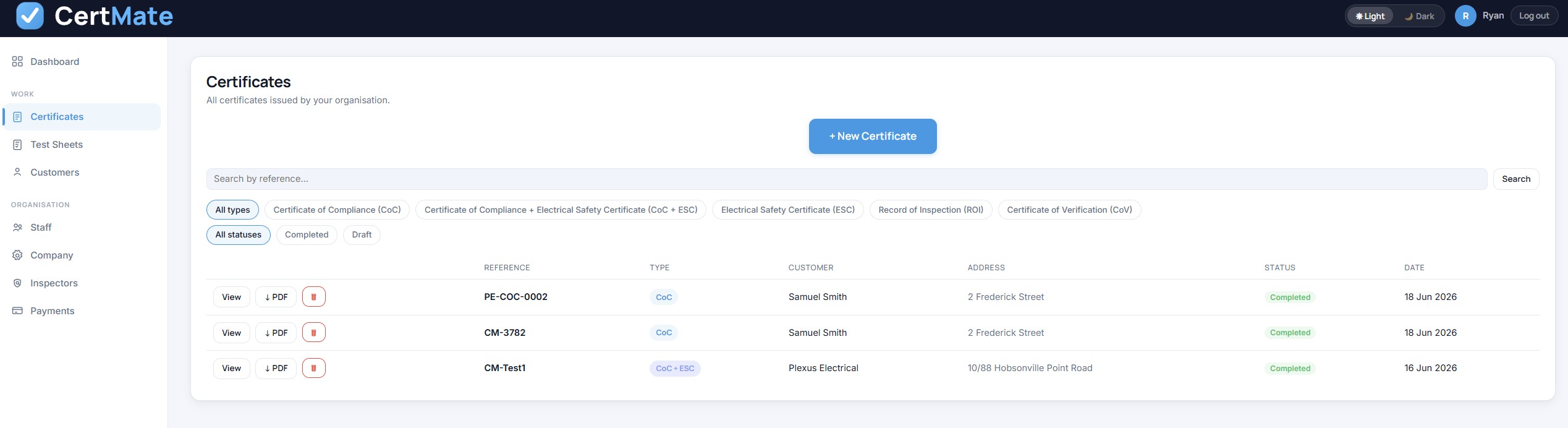Certificate storage and search in CertMate