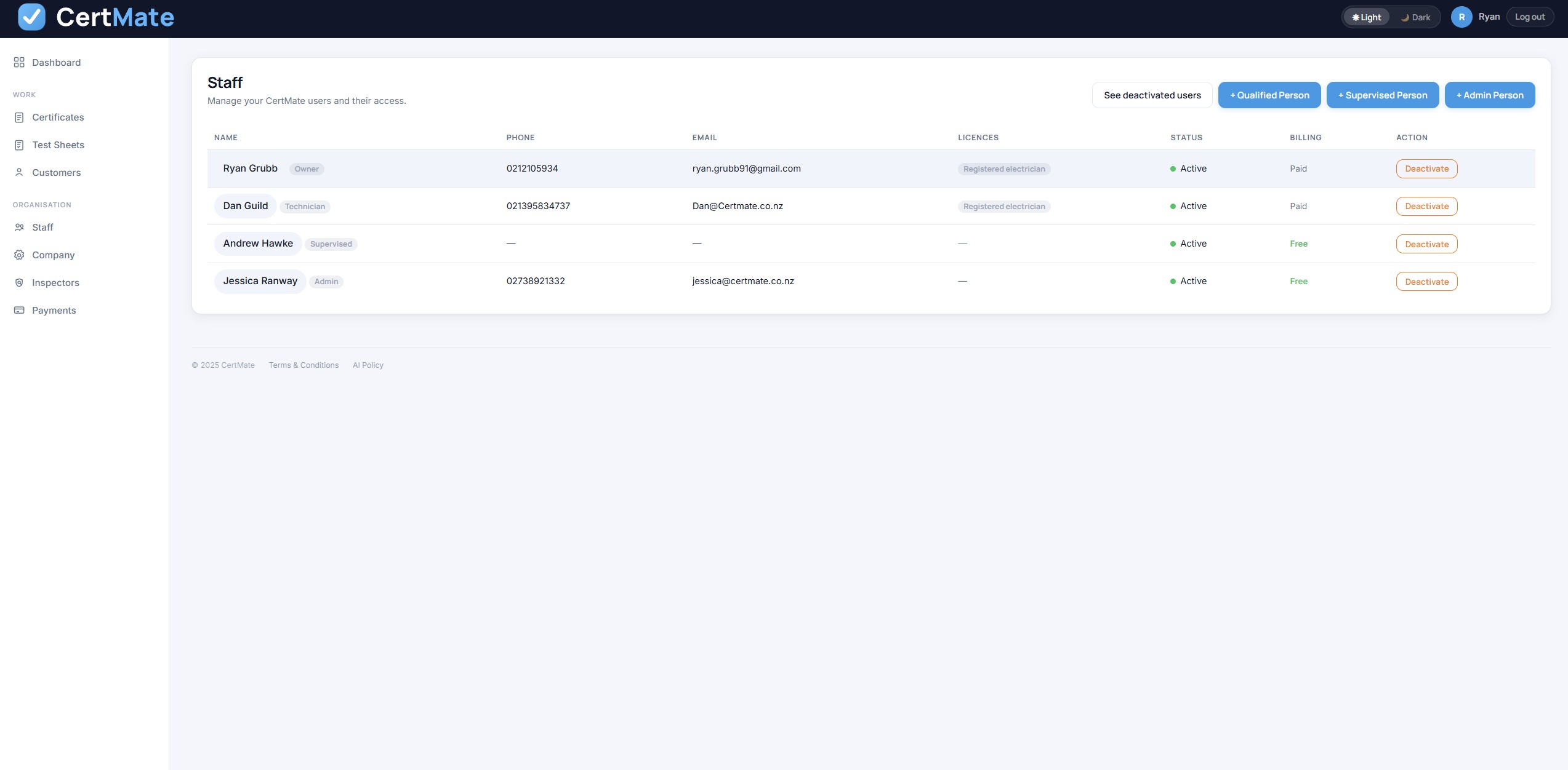 Team management in CertMate