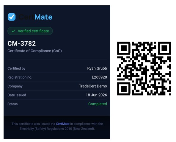QR code verification on a CertMate certificate